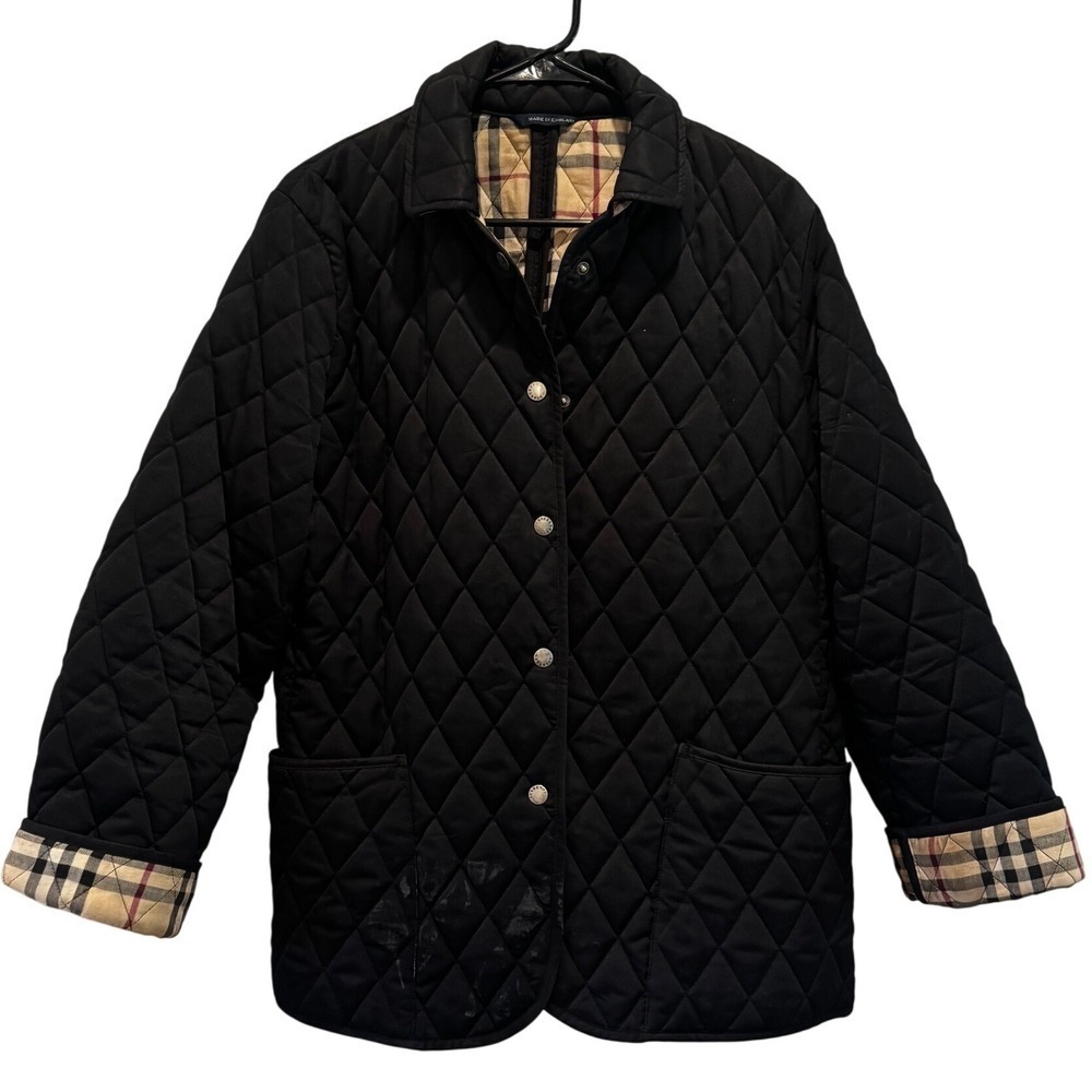 Burberry London Quilted Jacket Black Nova Check Lining Made in England XL *Flaw